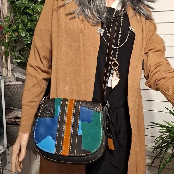 Coach Suede 23 Varsity Stripe Patchwork Crossbody Bag Shoulder Bag - Picture 3 of 17